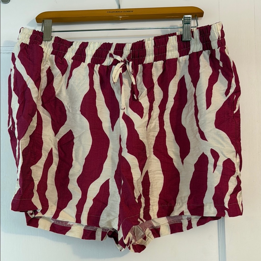 Primark Red and White Cargo Shorts with Striped Design